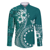 Kia Orana Cook Islands Family Matching Short Sleeve Bodycon Dress and Hawaiian Shirt Tiare and Stars - Teal