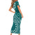 Kia Orana Cook Islands Family Matching Short Sleeve Bodycon Dress and Hawaiian Shirt Tiare and Stars - Teal