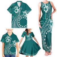 Kia Orana Cook Islands Family Matching Tank Maxi Dress and Hawaiian Shirt Tiare and Stars - Teal