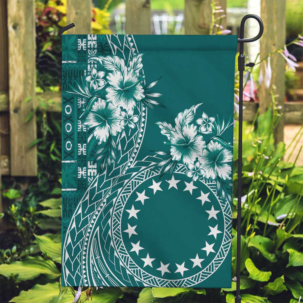 Kia Orana Cook Islands Garden Flag Tiare and Stars - Teal