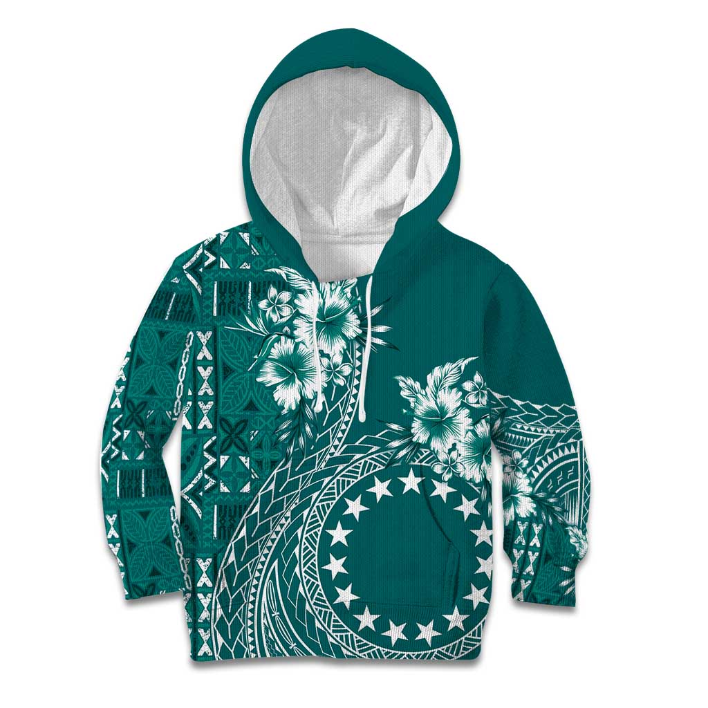 Kia Orana Cook Islands Kid Hoodie Tiare and Stars - Teal