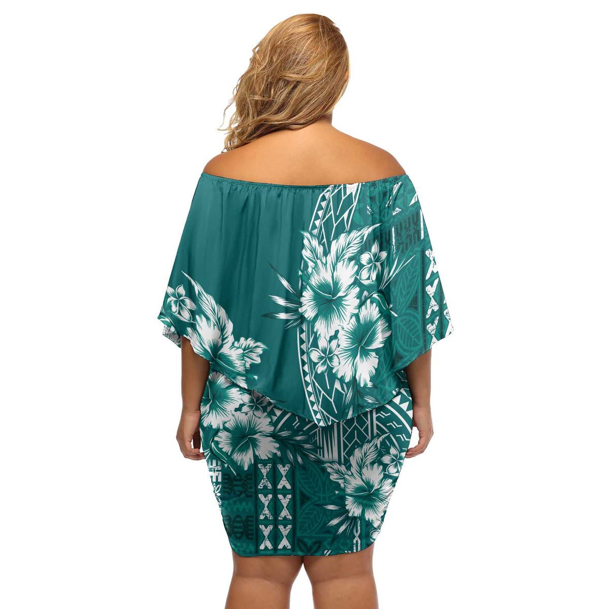 Kia Orana Cook Islands Off Shoulder Short Dress Tiare and Stars - Teal