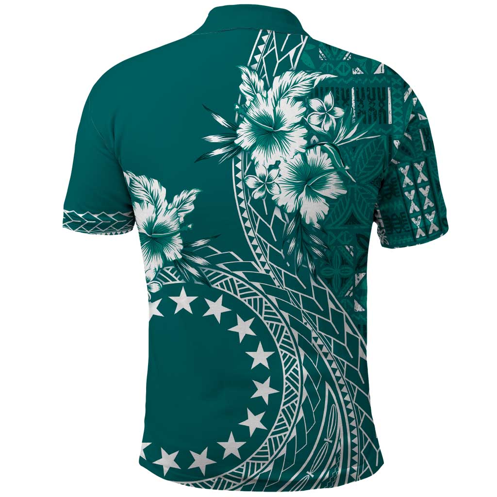 Kia Orana Cook Islands Polo Shirt Tiare and Stars - Teal LT7 - Polynesian Pride
