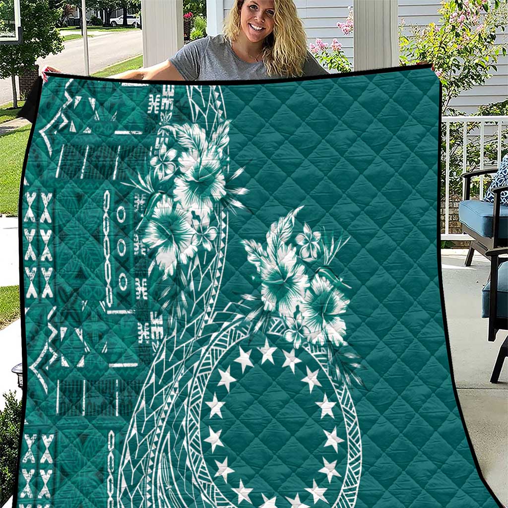 Kia Orana Cook Islands Quilt Tiare and Stars - Teal