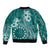 Kia Orana Cook Islands Sleeve Zip Bomber Jacket Tiare and Stars - Teal