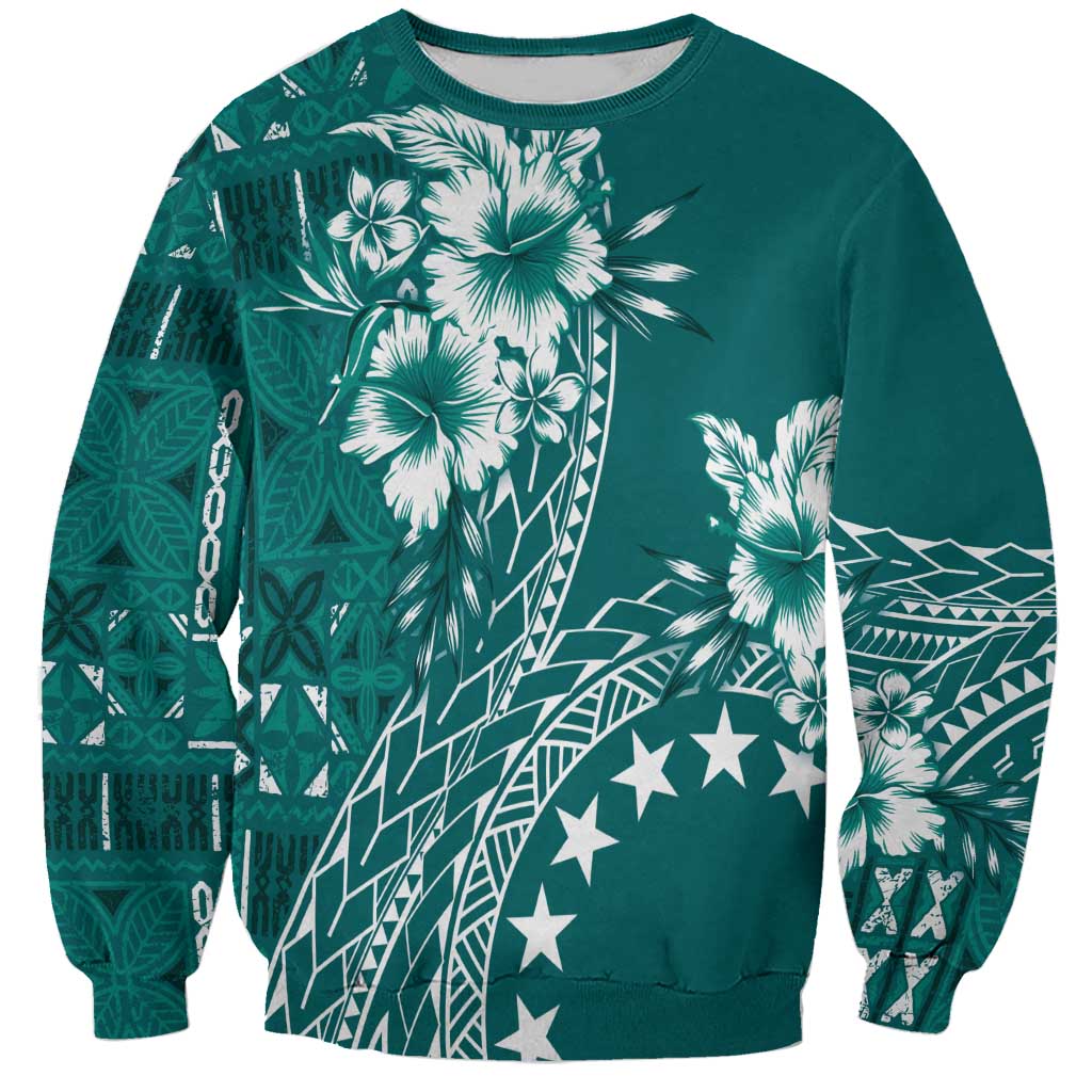 Kia Orana Cook Islands Sweatshirt Tiare and Stars - Teal
