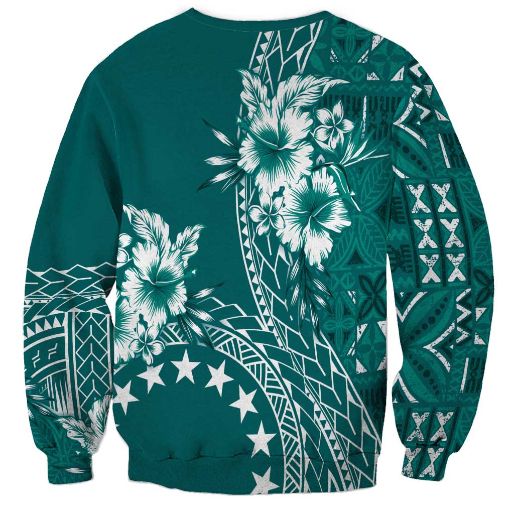 Kia Orana Cook Islands Sweatshirt Tiare and Stars - Teal