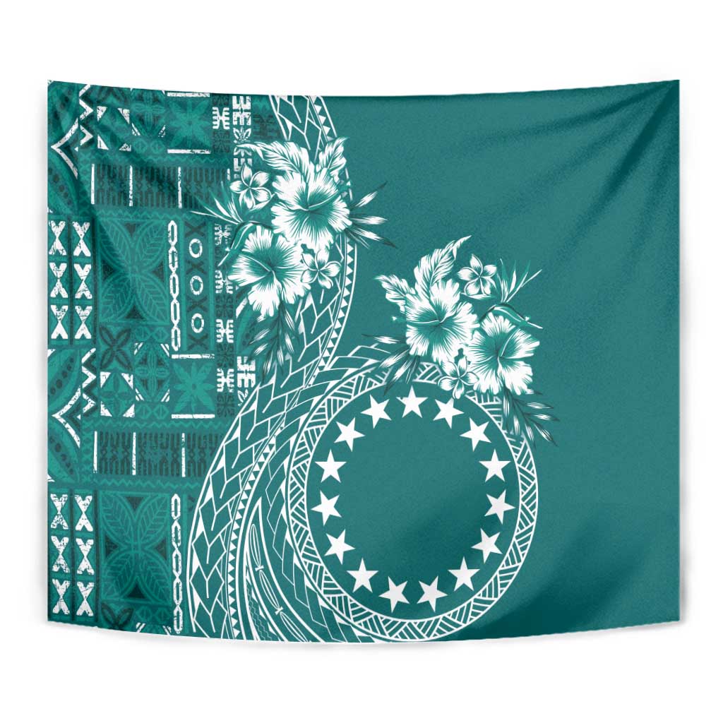 Kia Orana Cook Islands Tapestry Tiare and Stars - Teal