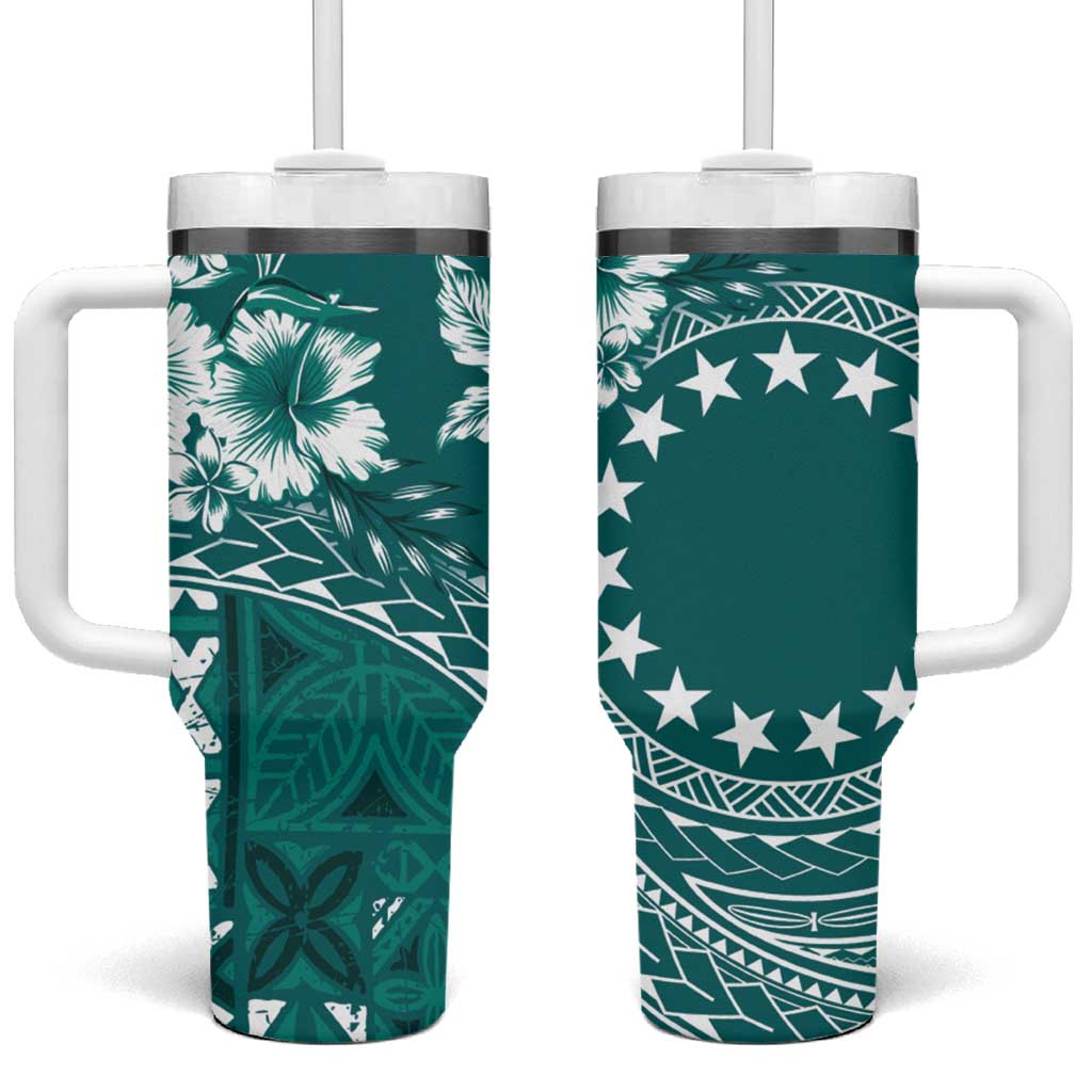 Kia Orana Cook Islands Tumbler With Handle Tiare & Stars - Teal