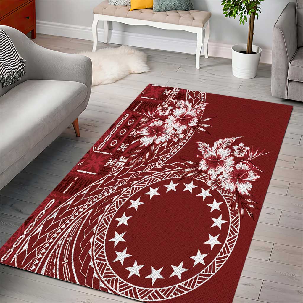 Kia Orana Cook Islands Area Rug Tiare and Stars - Scarlet