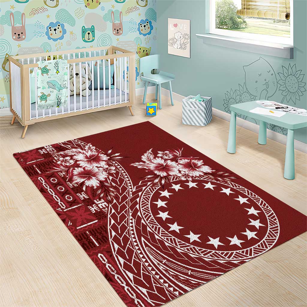 Kia Orana Cook Islands Area Rug Tiare and Stars - Scarlet