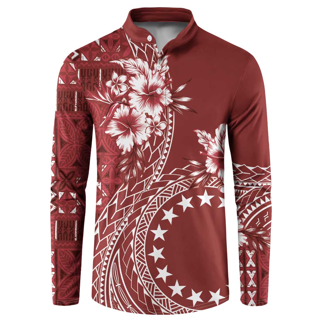 Kia Orana Cook Islands Button Sweatshirt Tiare and Stars - Scarlet