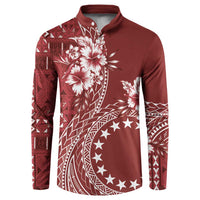 Kia Orana Cook Islands Button Sweatshirt Tiare and Stars - Scarlet