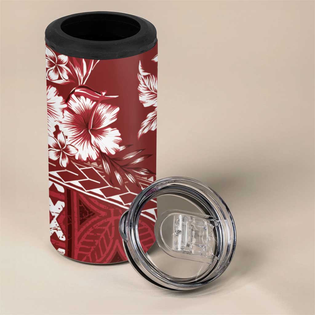 Kia Orana Cook Islands 4 in 1 Can Cooler Tumbler Tiare & Stars - Scarlet