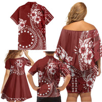 Kia Orana Cook Islands Family Matching Off Shoulder Short Dress and Hawaiian Shirt Tiare and Stars - Scarlet