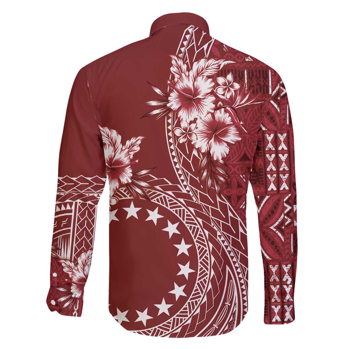 Kia Orana Cook Islands Family Matching Off Shoulder Short Dress and Hawaiian Shirt Tiare and Stars - Scarlet
