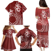 Kia Orana Cook Islands Family Matching Puletasi and Hawaiian Shirt Tiare and Stars - Scarlet LT7 - Polynesian Pride