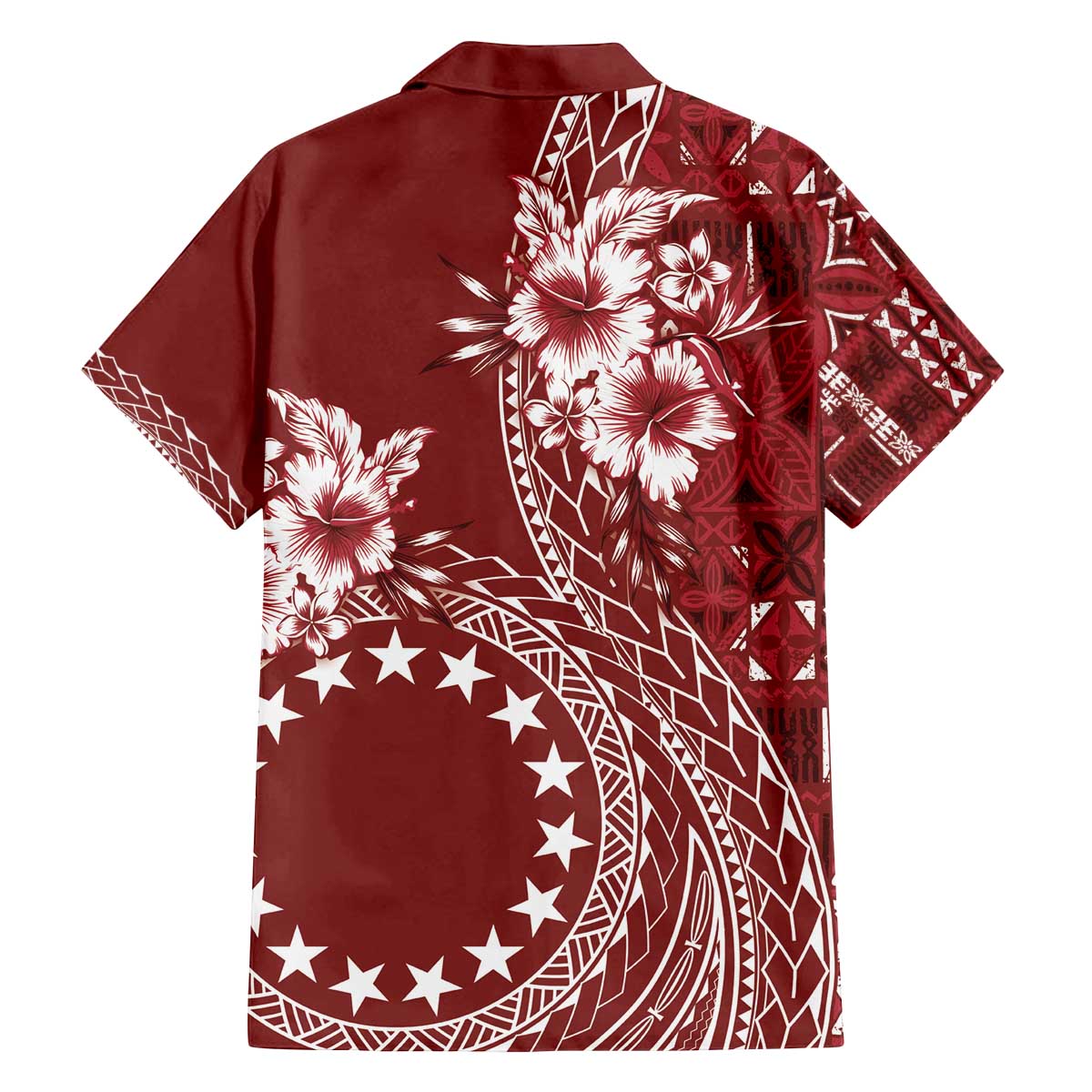 Kia Orana Cook Islands Family Matching Puletasi and Hawaiian Shirt Tiare and Stars - Scarlet LT7 - Polynesian Pride