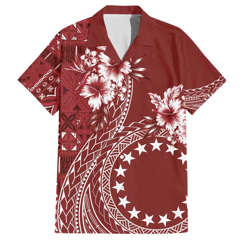 Kia Orana Cook Islands Family Matching Short Sleeve Bodycon Dress and Hawaiian Shirt Tiare and Stars - Scarlet