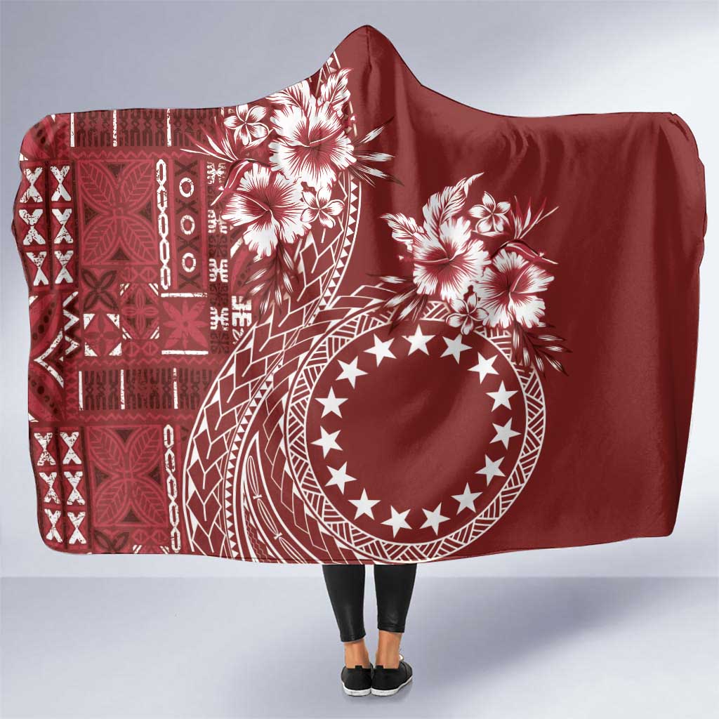 Kia Orana Cook Islands Hooded Blanket Tiare and Stars - Scarlet