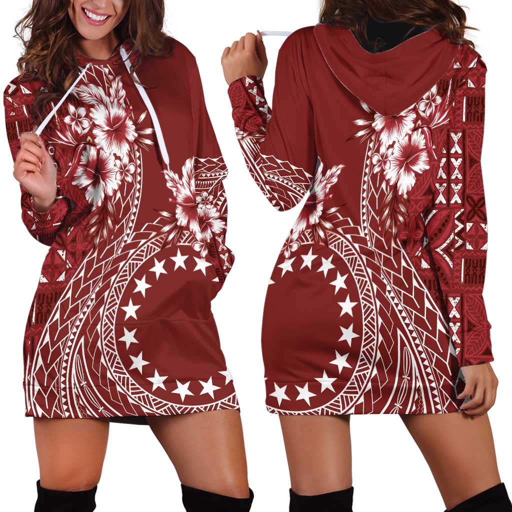 Kia Orana Cook Islands Hoodie Dress Tiare and Stars - Scarlet