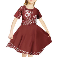 Kia Orana Cook Islands Kid Short Sleeve Dress Tiare and Stars - Scarlet