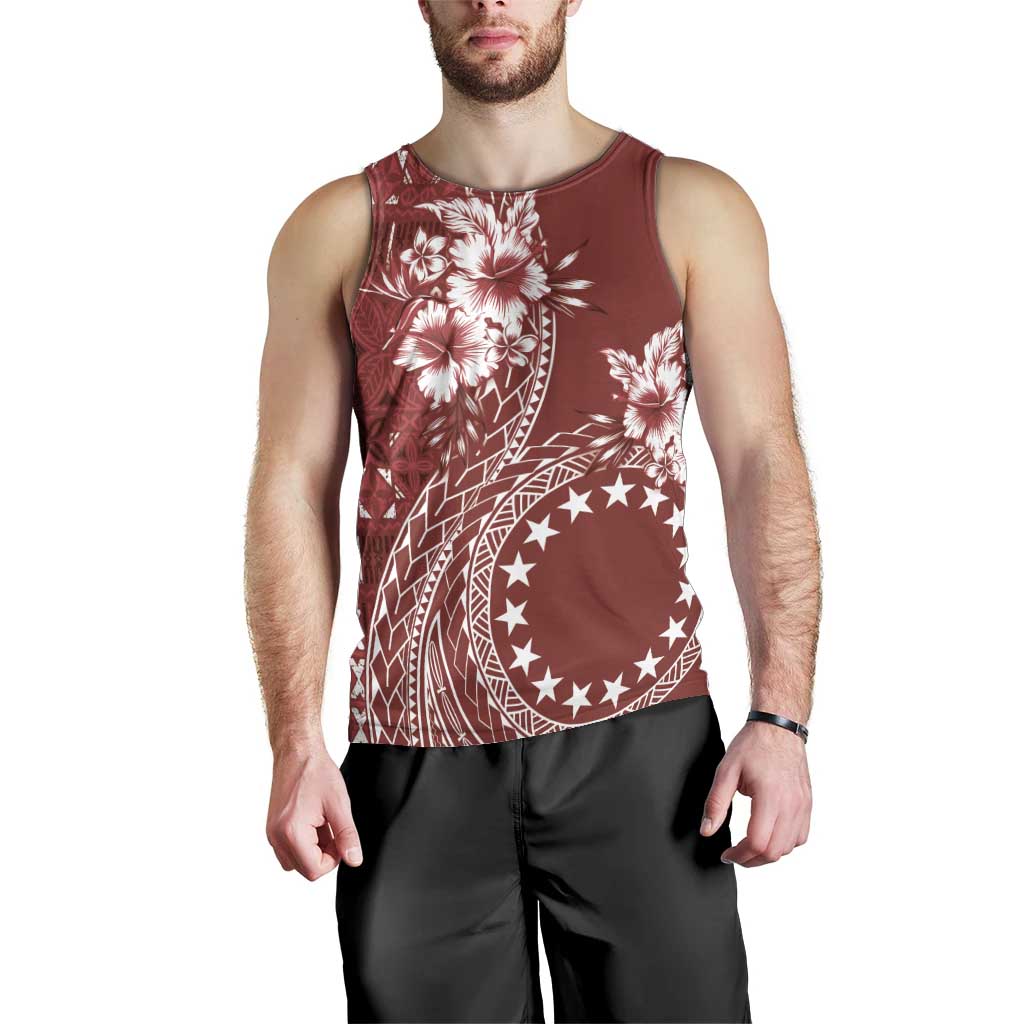 Kia Orana Cook Islands Men Tank Top Tiare and Stars - Scarlet