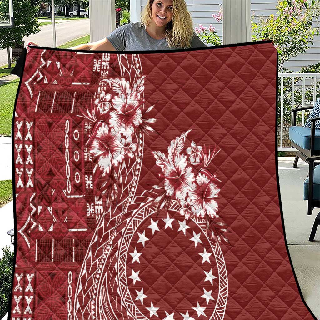 Kia Orana Cook Islands Quilt Tiare and Stars - Scarlet