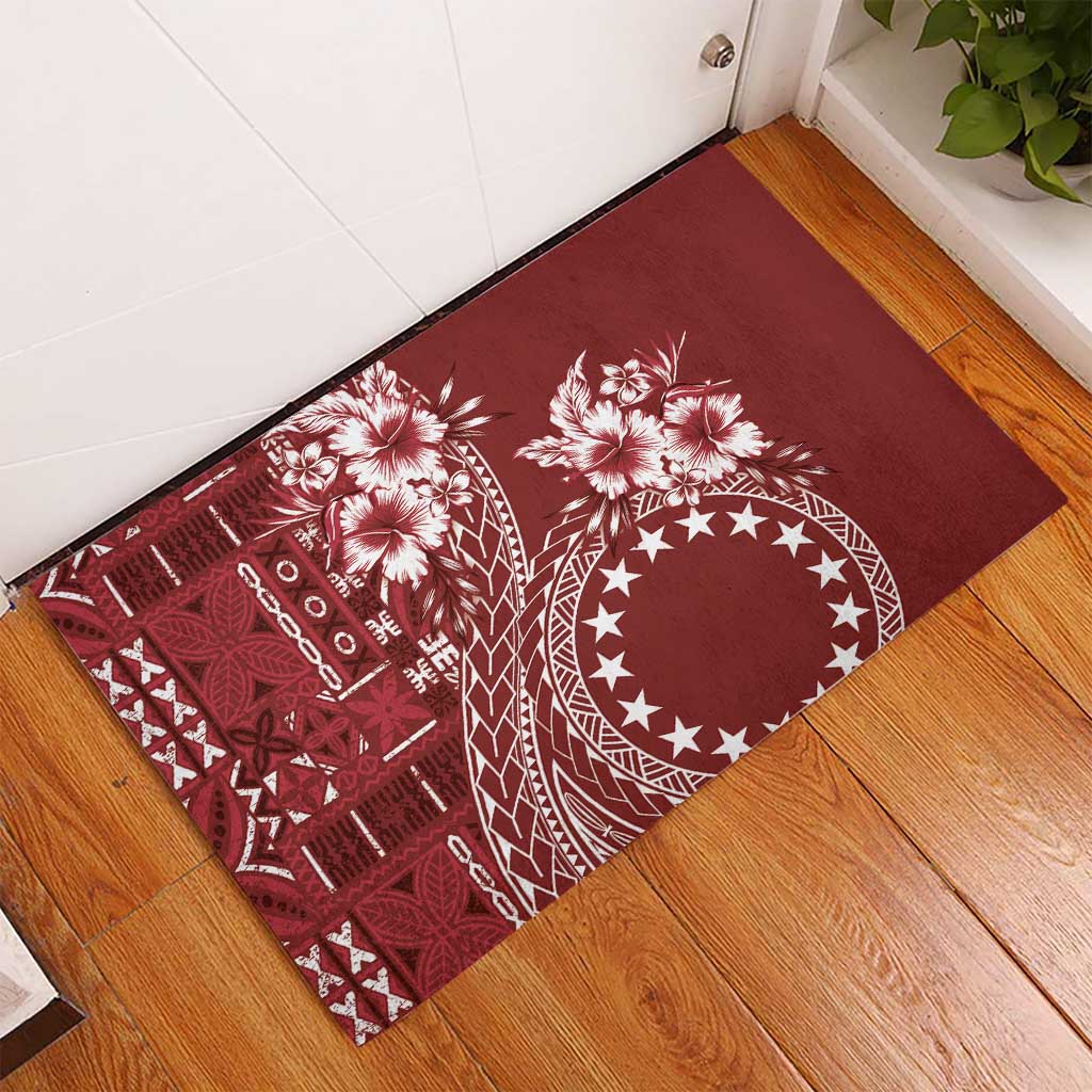 Kia Orana Cook Islands Rubber Doormat Tiare and Stars - Scarlet