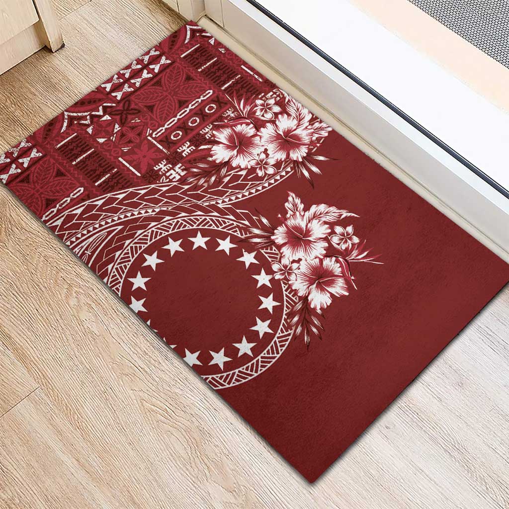 Kia Orana Cook Islands Rubber Doormat Tiare and Stars - Scarlet