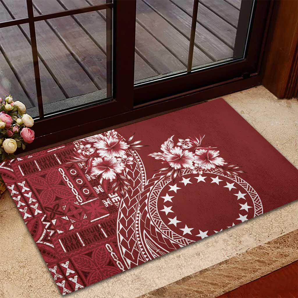 Kia Orana Cook Islands Rubber Doormat Tiare and Stars - Scarlet