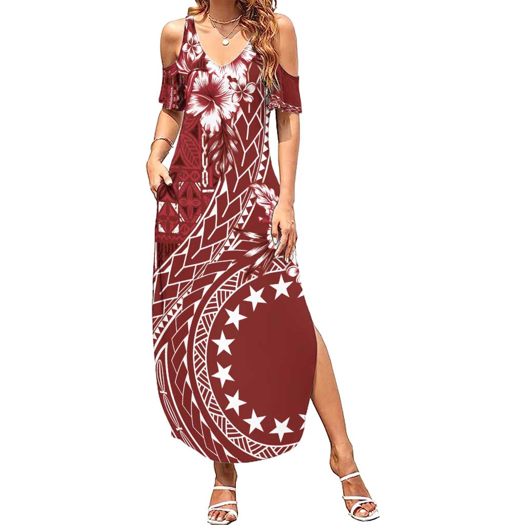 Kia Orana Cook Islands Summer Maxi Dress Tiare and Stars - Scarlet