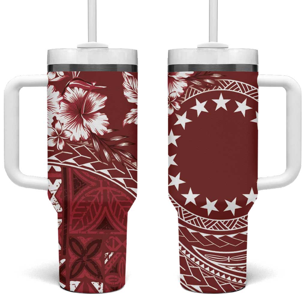 Kia Orana Cook Islands Tumbler With Handle Tiare & Stars - Scarlet