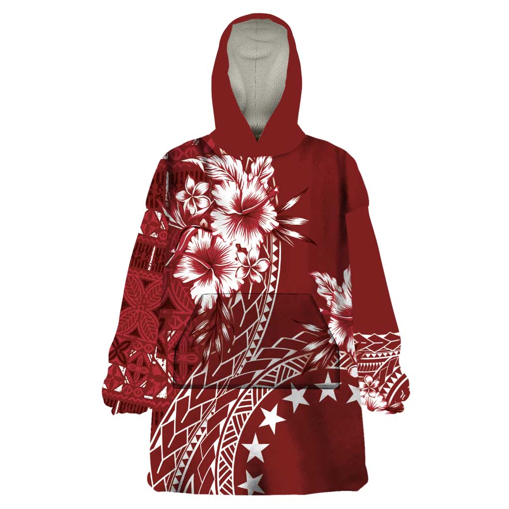 Kia Orana Cook Islands Wearable Blanket Hoodie Tiare and Stars - Scarlet