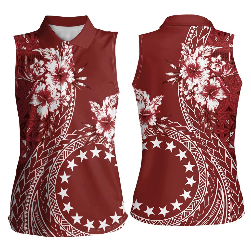 Kia Orana Cook Islands Women Sleeveless Polo Shirt Tiare and Stars - Scarlet