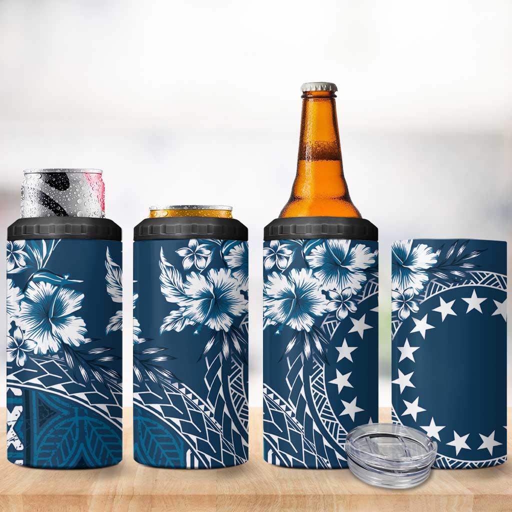 Kia Orana Cook Islands 4 in 1 Can Cooler Tumbler Tiare & Stars - Navy Blue
