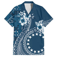 Kia Orana Cook Islands Family Matching Puletasi and Hawaiian Shirt Tiare and Stars - Navy Blue LT7 Dad's Shirt - Short Sleeve Navy Blue - Polynesian Pride