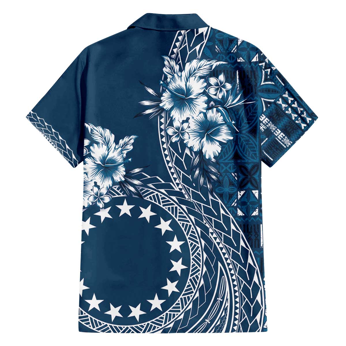 Kia Orana Cook Islands Family Matching Puletasi and Hawaiian Shirt Tiare and Stars - Navy Blue LT7 - Polynesian Pride