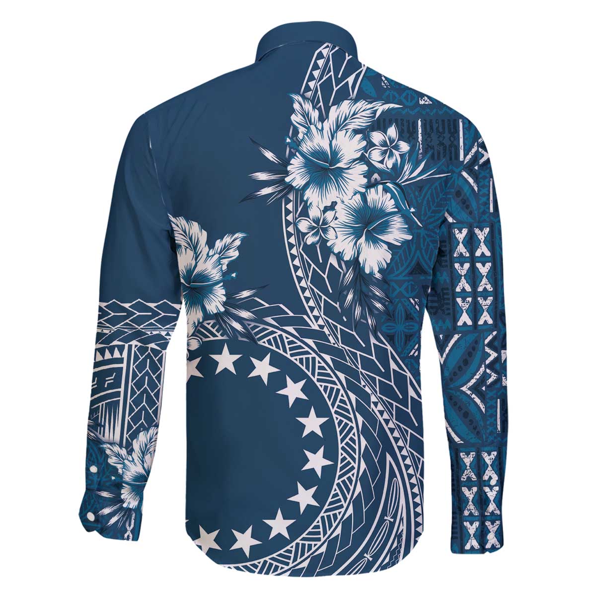 Kia Orana Cook Islands Family Matching Puletasi and Hawaiian Shirt Tiare and Stars - Navy Blue LT7 - Polynesian Pride