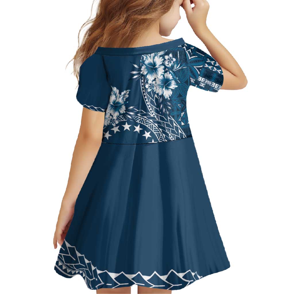 Kia Orana Cook Islands Family Matching Short Sleeve Bodycon Dress and Hawaiian Shirt Tiare and Stars - Navy Blue