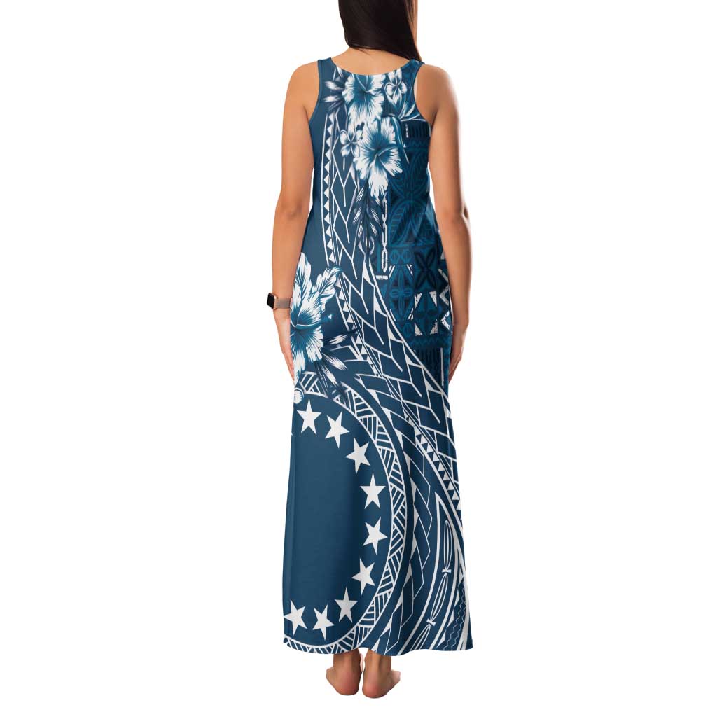 Kia Orana Cook Islands Family Matching Tank Maxi Dress and Hawaiian Shirt Tiare and Stars - Navy Blue