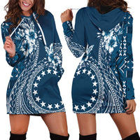 Kia Orana Cook Islands Hoodie Dress Tiare and Stars - Navy Blue