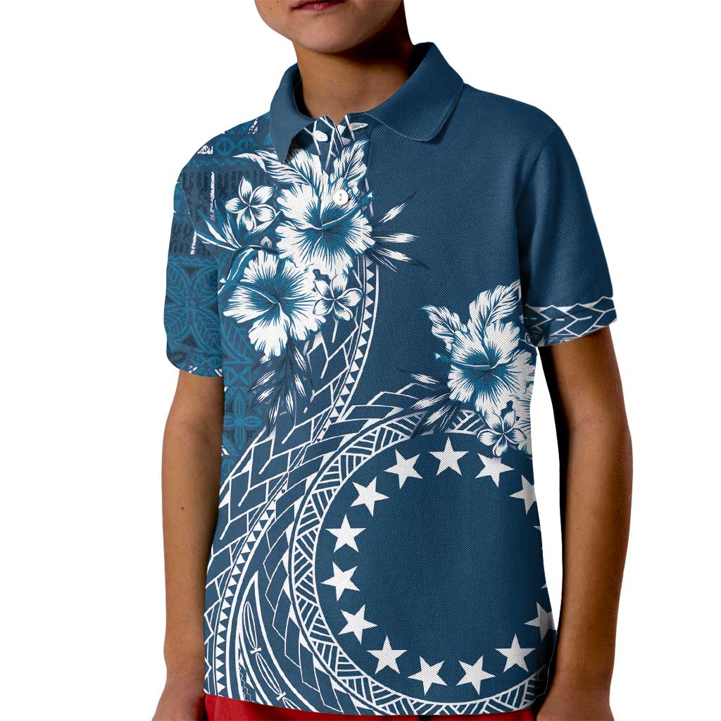 Kia Orana Cook Islands Kid Polo Shirt Tiare and Stars - Navy Blue