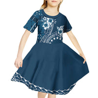 Kia Orana Cook Islands Kid Short Sleeve Dress Tiare and Stars - Navy Blue