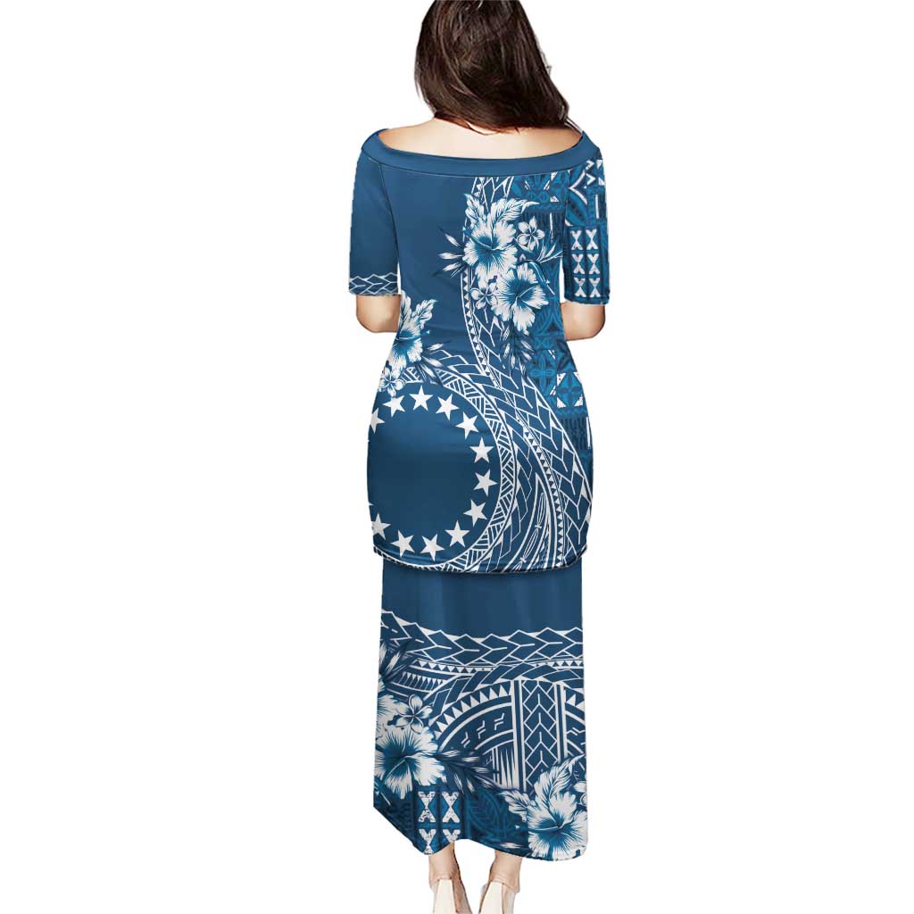 Kia Orana Cook Islands Puletasi Tiare and Stars - Navy Blue