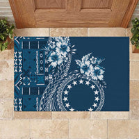 Kia Orana Cook Islands Rubber Doormat Tiare and Stars - Navy Blue