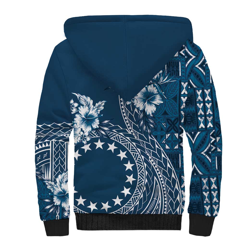 Kia Orana Cook Islands Sherpa Hoodie Tiare and Stars - Navy Blue