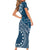 Kia Orana Cook Islands Short Sleeve Bodycon Dress Tiare and Stars - Navy Blue