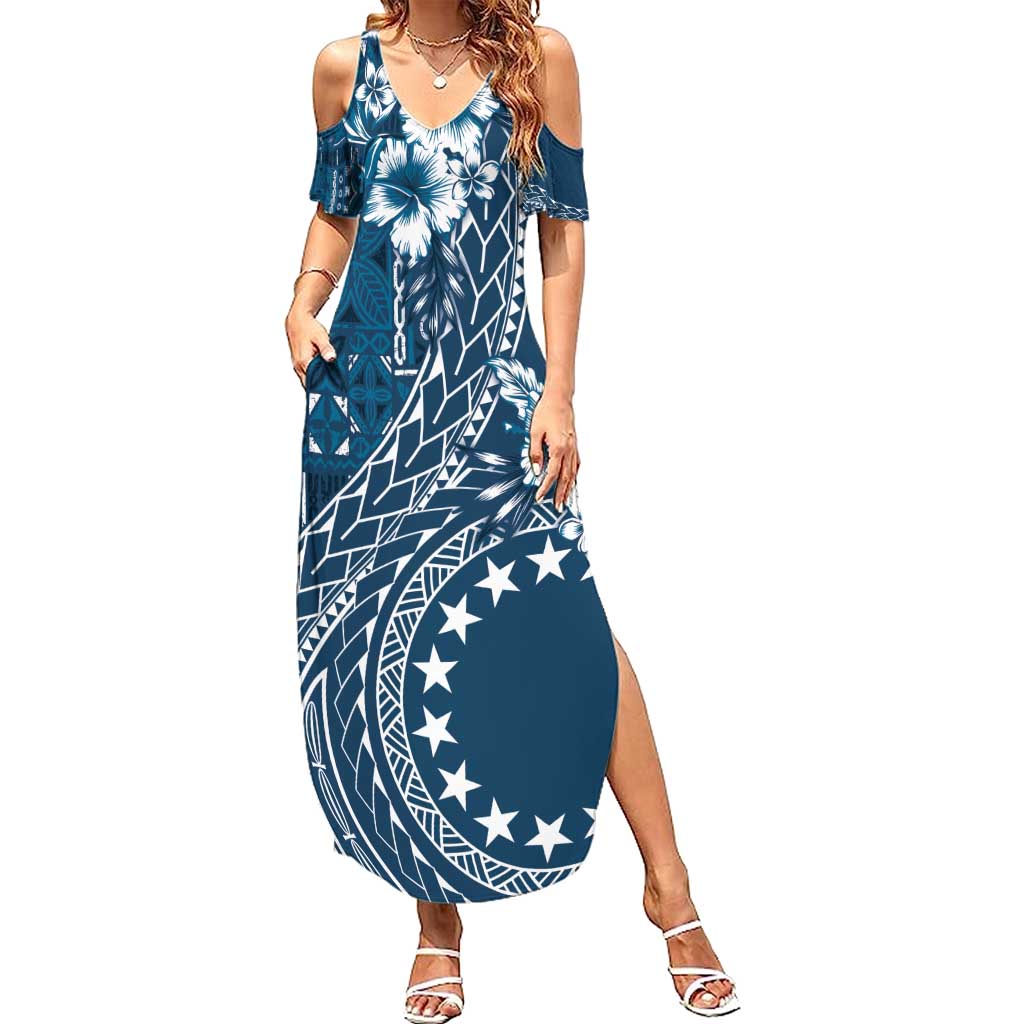 Kia Orana Cook Islands Summer Maxi Dress Tiare and Stars - Navy Blue