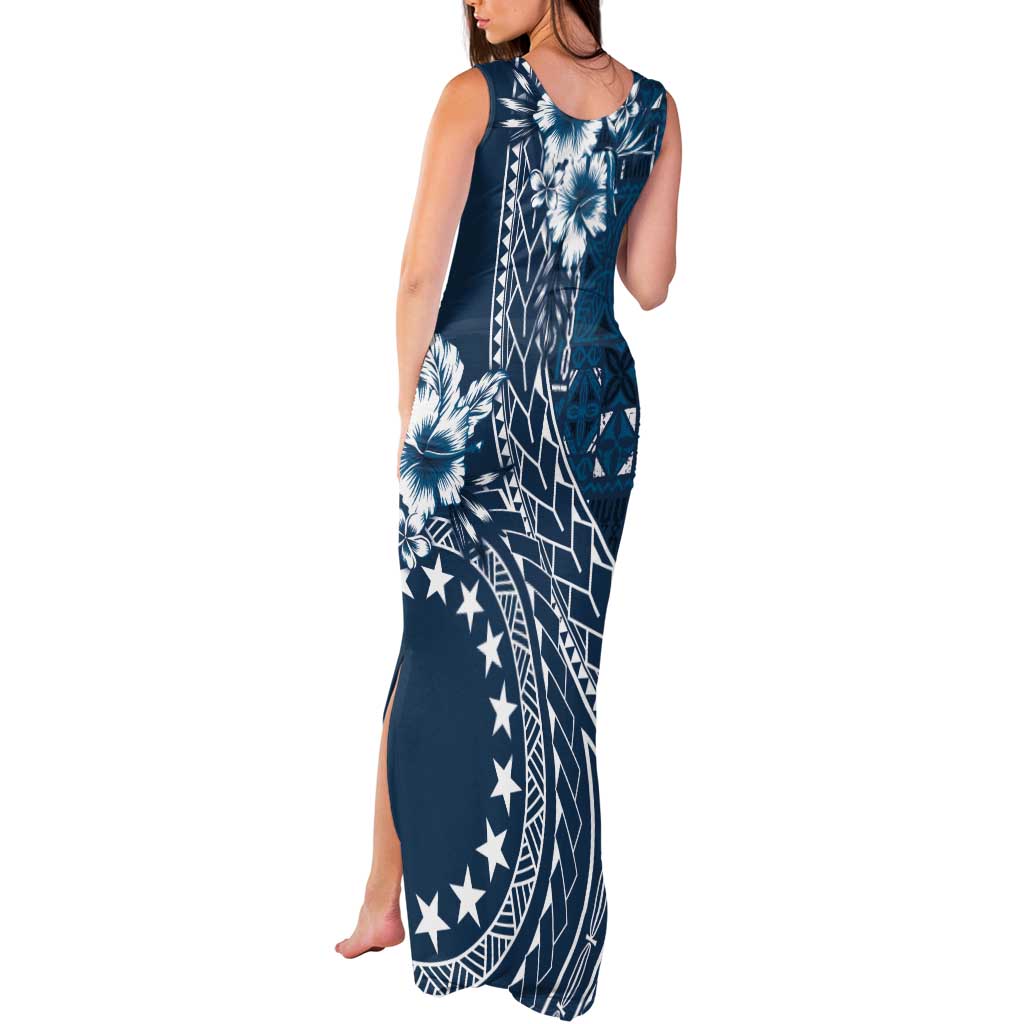 Kia Orana Cook Islands Tank Maxi Dress Tiare and Stars - Navy Blue